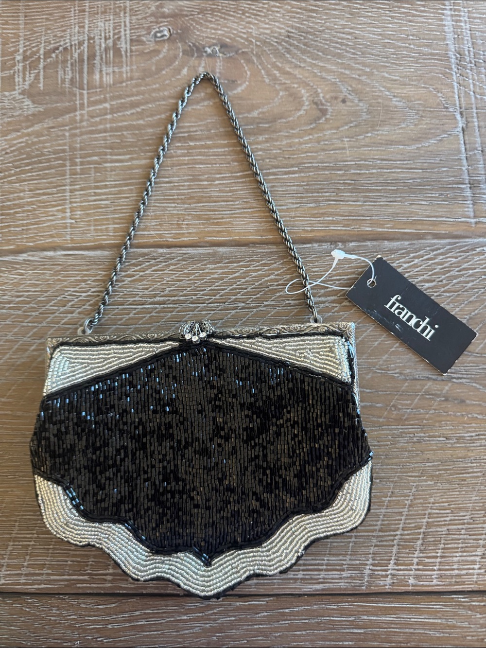 Franchi Black and Ivory Beaded Evening Bag